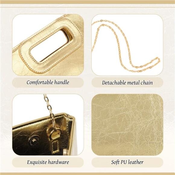 Clutch Purses PU Leather with Chain Gold - Picture 5 of 6